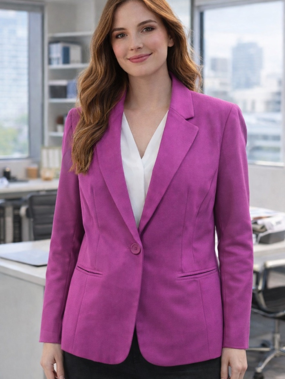Black Rainn Single-Button Magenta Blazer Jacket